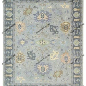 5x8 Blue white Oushak Made to Order (In Any Size!!!!!) Geometric Knotted Modern Oushak rug/ large area rug/pastel/sage/muted oushak rug.