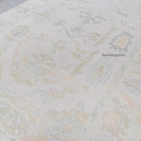 Cream Muted Modern Oushak Rug Premium Wool Hand Knotted Turkish Inspired, CUSTOMIZE in any size.