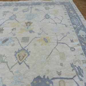 8x10 gray Oushak rug Made to Order (In Any Size!!) Geometric Knotted Modern Oushak rug/ large area rug/pastel/sage/muted oushak rug.