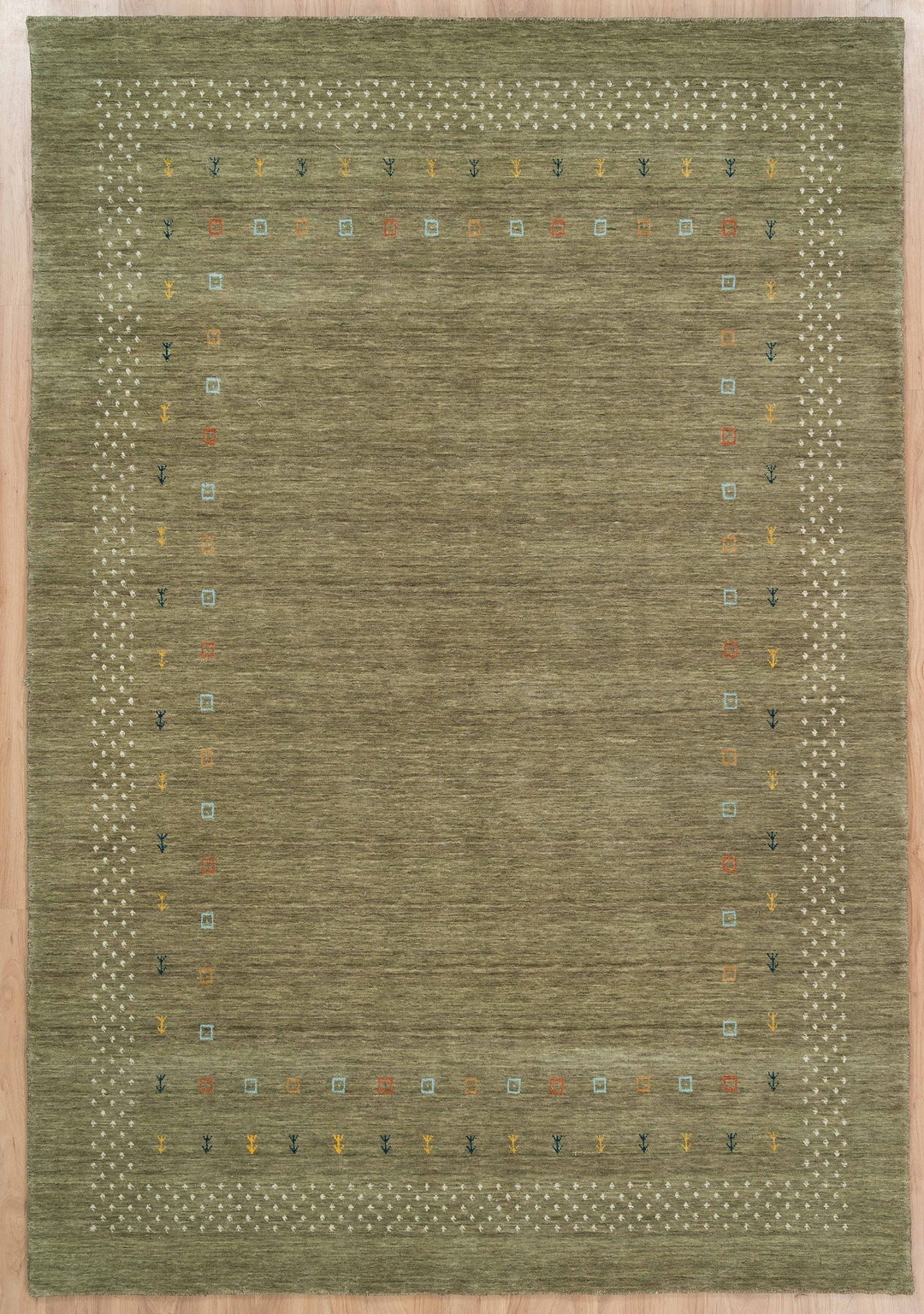 Olive Green Minimal 8 X10 Rug, Handknotted Solid Color Wool Rug