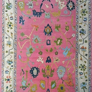 Classical soft pink with light cream Oushak Made to Order (In Any Size)Floral Hand Knotted Modern Oushak rug/ large area rug/pastel
