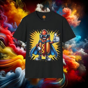 Laugh-Out-Loud Hotdog Superhero Tee | Quirky Foodie Graphic Shirt | Must-Have for BBQ Parties