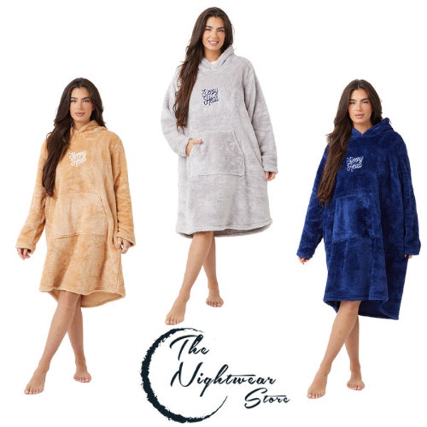 Womens Hooded Fleece Nightdress Super Soft Loungewear Teddy Fleece Fluffy Nightgown For Women One Size