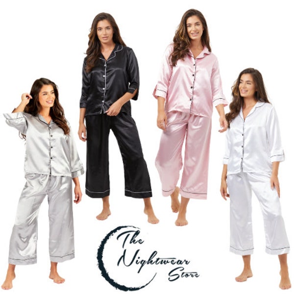 Womens Pyjamas Set Ladies Silk Nightwear 2 Piece Button Down Sleepwear Satin Pyjama Set Valentines Day Gift For Her, Bridal Pyjamas