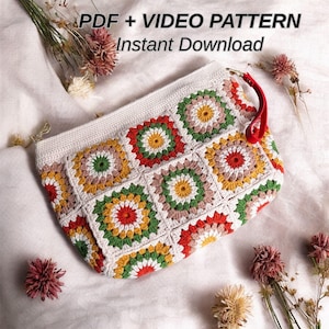 Patrón de bolso de crochet cuadrado de abuela, bolso bohemio para mujer (patrón en PDF y video)