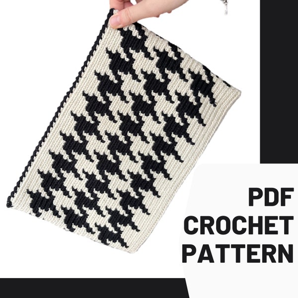 Houndstooth Tapestry Crochet Bag Pattern,Luxury Crochet Pattern,Easy Pdf Pattern,Wayuu Mochila Clutch, Handmade Women Accessory, Pdf Pattern