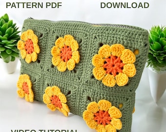 3D Granny Square Bag Pattern, Crochet Flower Bag PDF, Video Tutorial, Instant Download