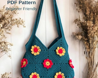 3D Flower Tote PDF Pattern, Textured Floral Shoulder Bag, Beginner Friendly, Instant Download