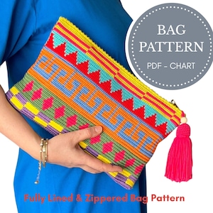 Wayuu Style Crochet Bag Pattern, Boho Tapestry Clutch (PDF Download)