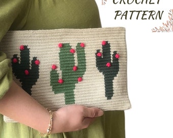 Cactus Tapestry Crochet Bag Pattern: Wayuu Mochila Clutch (PDF Pattern)