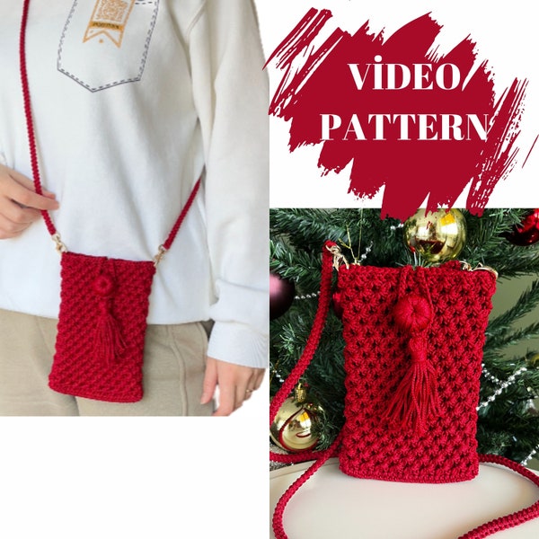 Trendy Crochet Phone Bag Pattern,Red Cute Cellphone Bag,Small Crosbody Cellphone Purse,Phone Holder Easy Pattern,Fun Accessory,Cristmas Gift