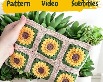 Granny Square Bohemian Sunflower Bag Pattern (PDF-Video Pattern)