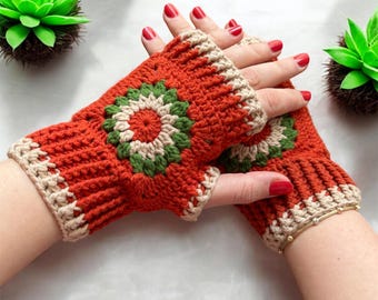 Granny Square Crochet Fingerless Mittens Pattern(PDF-Video Pattern)