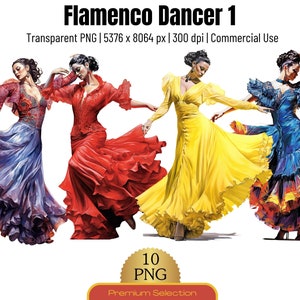 Flamenco Dancer Clipart 1 | 10 Transparent PNG l High Resolution Spanish Dancer Clip Art | Commercial Use | Digital Download | Dancing Woman