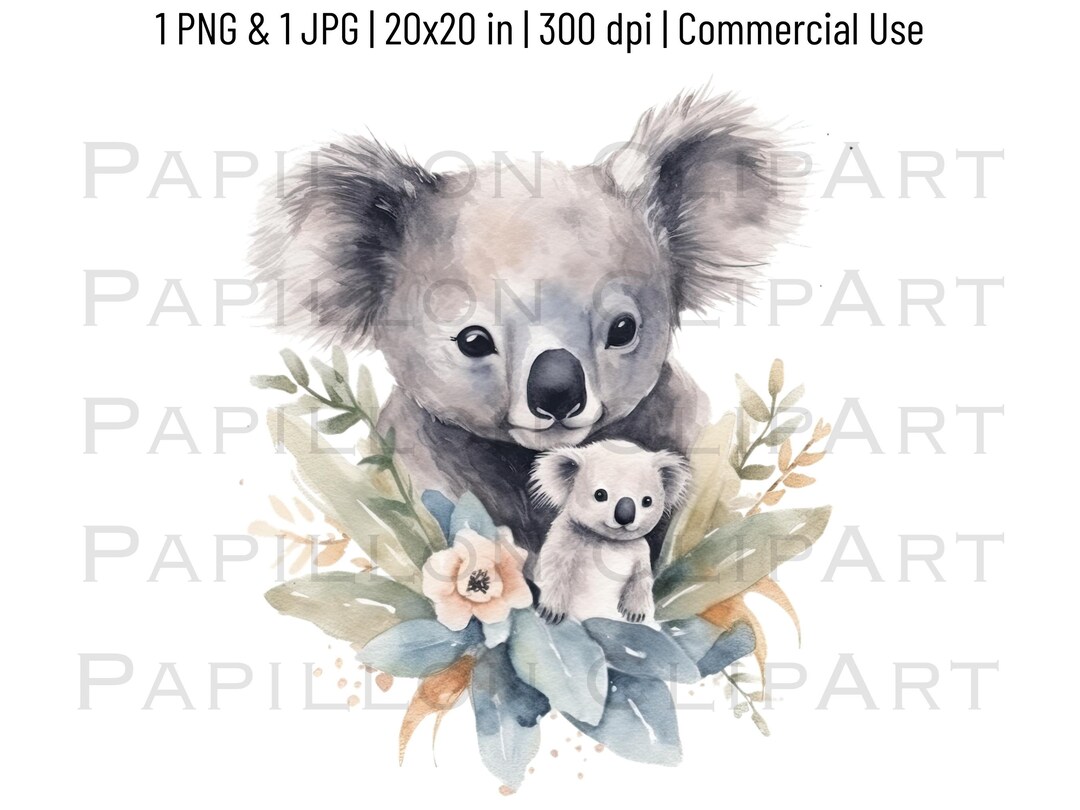 Koala Bear Watercolor Clipart | Cute Koala Mom and Baby Koala ...