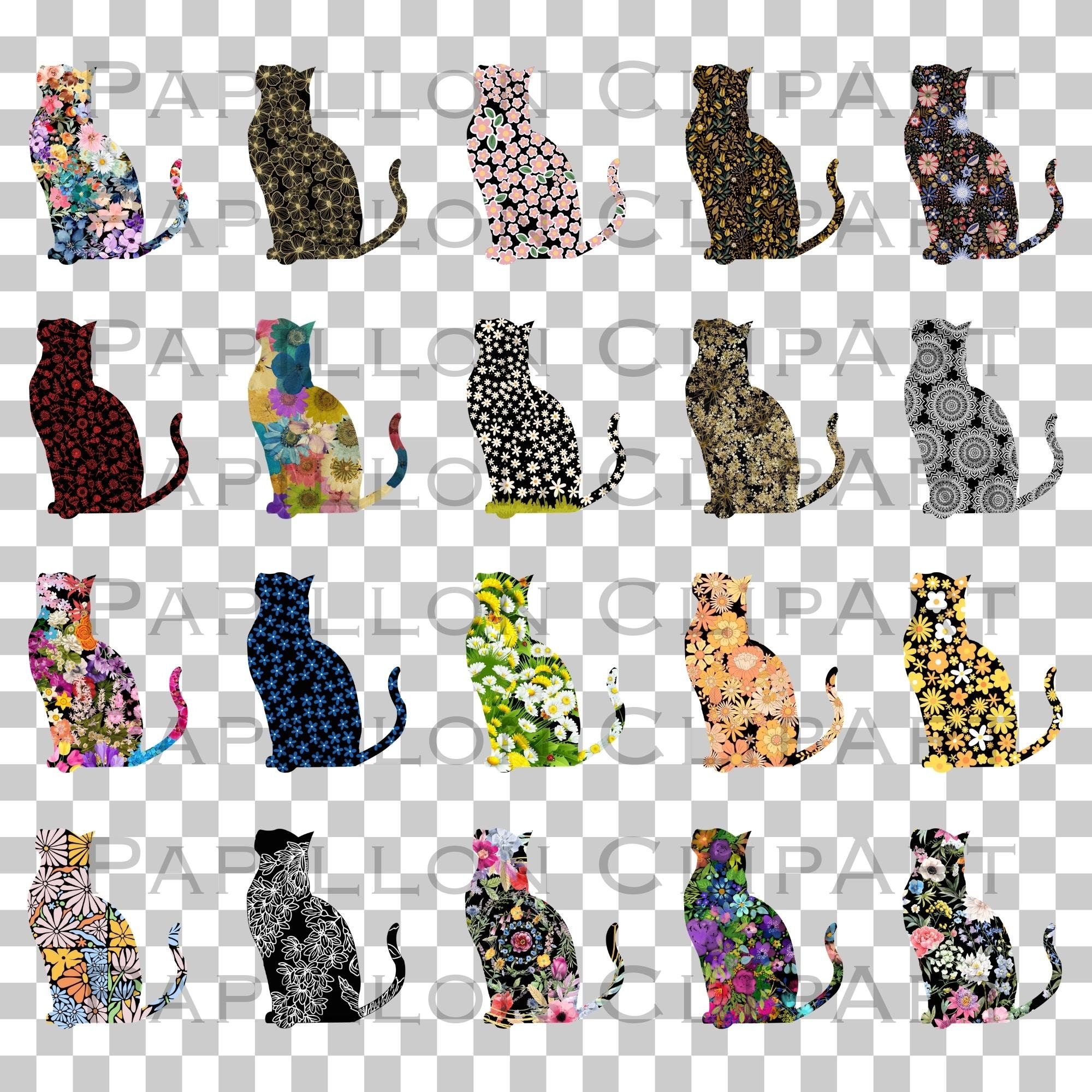 Floral Cat Silhouette Clipart Bundle 20 Transparent PNG L Watercolor ...