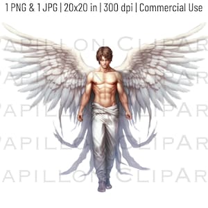 Guardian Angel Watercolor Clipart | Man With Wings Transparent PNG | Graphic Design Illustration | Sublimation Design | Commercial Use