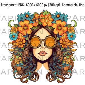 Hippie Woman Clipart | JPG & Transparent PNG l High Quality Floral Hippie Woman PNG | Commercial Use Included | Digital Download