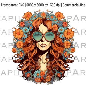 Floral Hippie Woman Clipart | JPG & Transparent PNG l High Quality Floral Hippie Woman PNG | Commercial Use Included | Digital Download