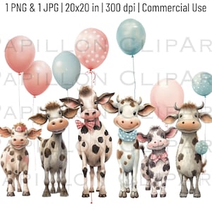 Geslacht onthullen partij clipart | Broederlijke tweeling baby shower transparant PNG | Schattige koe kwekerij decor | Digitale download | Commercieel gebruik