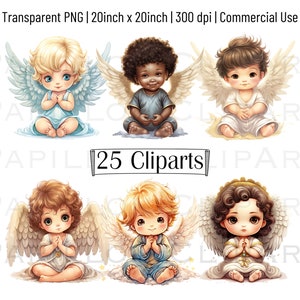 Cute Baby Angel Clipart 25 PNG trasparente l Halo babies con ali d'angelo ragazza ragazzo baby shower clipart / Uso commerciale / Download digitale