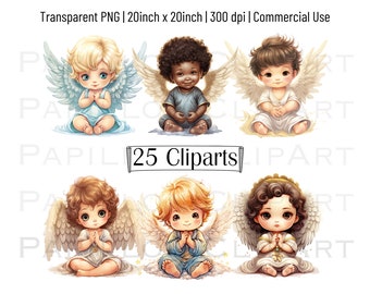 Lindo bebé ángel clipart 25 PNG transparente l Halo bebés con alas de ángel niña niño baby shower clipart / Uso comercial / Descarga digital