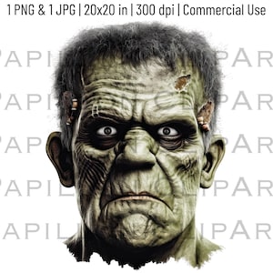 Frankenstein Clipart | Frankenstein Portrait Transparent PNG | Graphic Design Illustration For Halloween Decor Invitation | Commercial Use