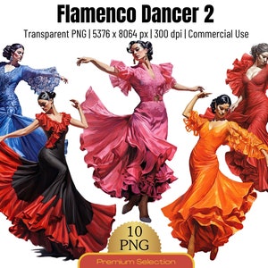 Flamenco Dancer Clipart 2 | 10 Transparent PNG l Very High Resolution Bailaora Clip Art | Commercial Use | Digital Download | Dancing Woman
