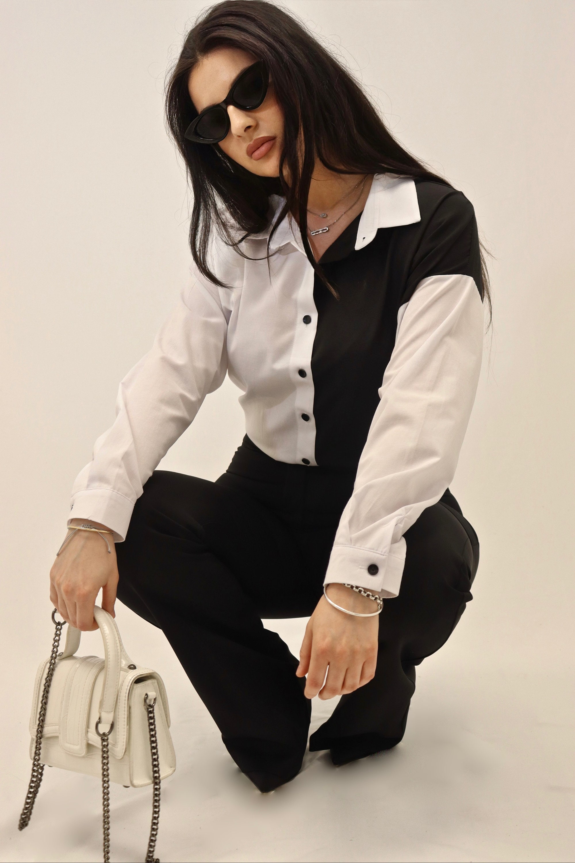 Chemise bicolore femme blanche noire rose et orange avec boutons Etsy France