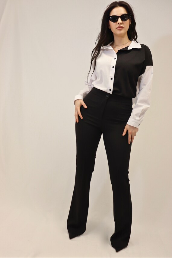 Camisa de mujer bicolor blanca negra rosa y naranja con botones Etsy Espana