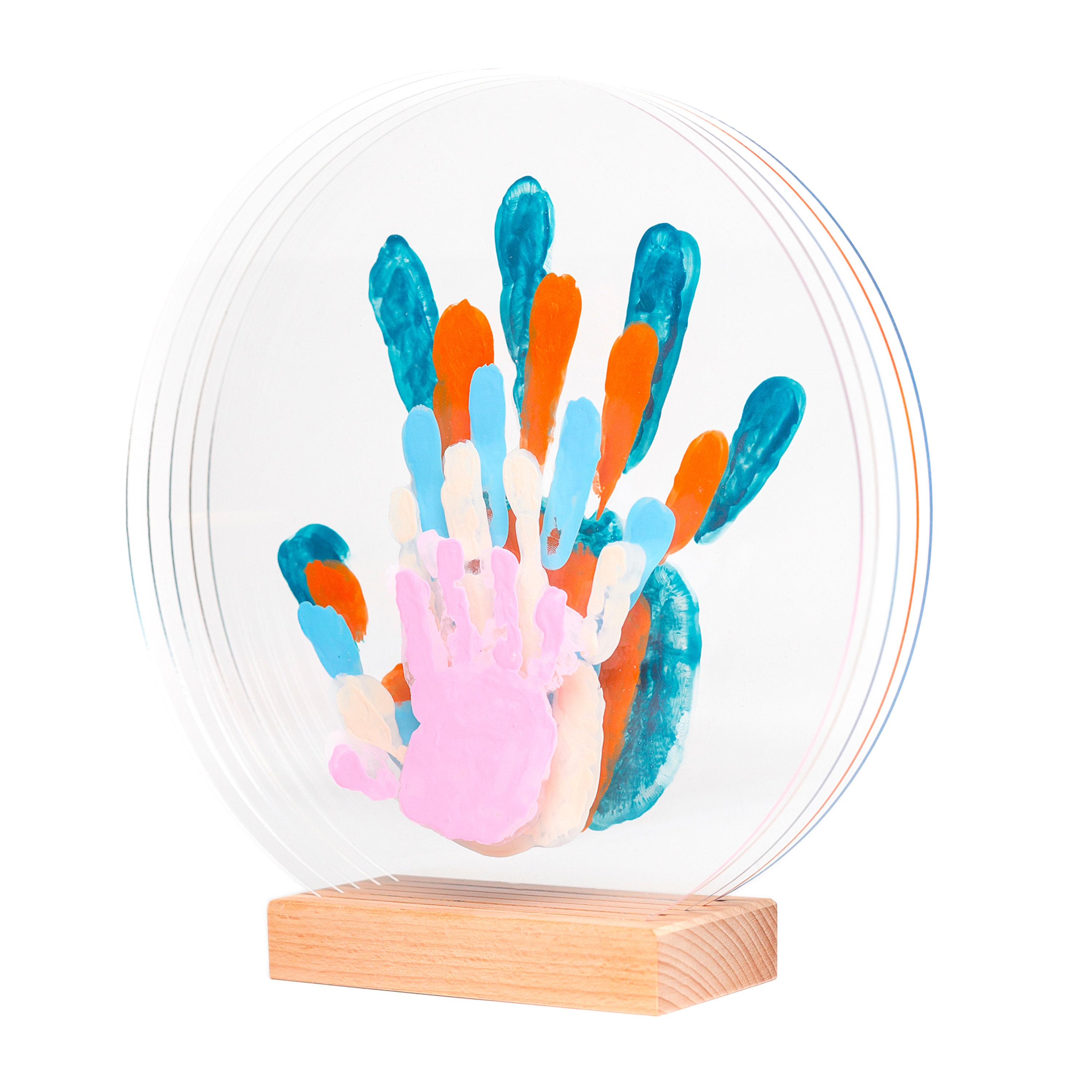 Kit per la famiglia con impronte di mani,Kit per la famiglia con stampe a mano - Cornice per l'attesa del ricordo 'impronta e mani,Kit di fogli trasparenti Elegante cornice in legno, kit
