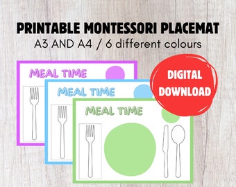 Printable Montessori Placemat for Kids and Toddlers | Educational Food Placemat for Preschool Kids | Digital Download