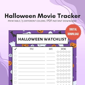 Halloween Movie Bucket List Tracker / Horror Movie Watchlist Planner / Printable Film Log / Instant Digital Download / PDF A4 and USLetter