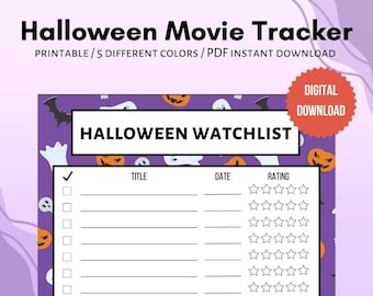 Halloween Movie Bucket List Tracker / Horror Movie Watchlist Planner / Printable Film Log / Instant Digital Download / PDF A4 and USLetter