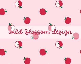 Scattered Apples on Pink Simple and Sweet Fruit Back to School Seamless Repeating Pattern Digital File for Personal and Commercial Use