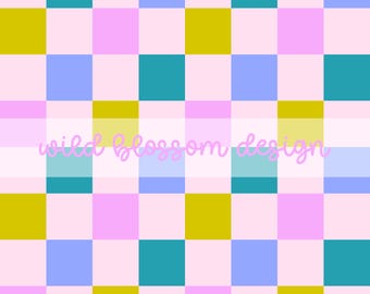 Summer Checkerboard Modern Trendy Colorful Seamless Repeating Pattern Digital File