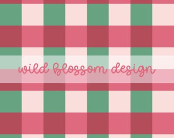 Merry Christmas Gingham Plaid Classic Traditional Seamless Repeating Pattern Digital File for Personal and Commercial Use