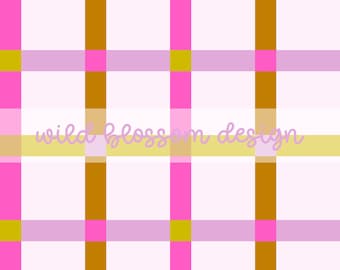 Patchwork Block Plaid Gingham Girls Summer Pink Brown Seamless Repeating Pattern Digital File