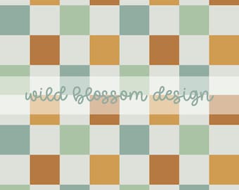 Boho Earth Tone Checkerboard Boy Seamless Repeating Pattern Digital File