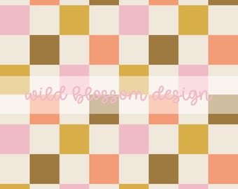 Fall Checkerboard Pink Brown Beige Seamless Repeating Pattern Digital File