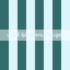 May include: A teal and light blue striped pattern. The design features alternating wide stripes of teal and light blue. The text "wild blossom design" is displayed in a cursive font on a white banner across the center.