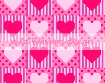 Patchwork Quilt Hearts Valentine Seamless Repeating Pattern Digital File