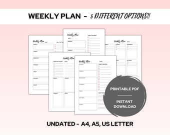 Fillable Weekly Planner, Printable Weekly Planner, Undated Weekly Planner ' Weekly Planner, A5 and A4 Weekly Planner
