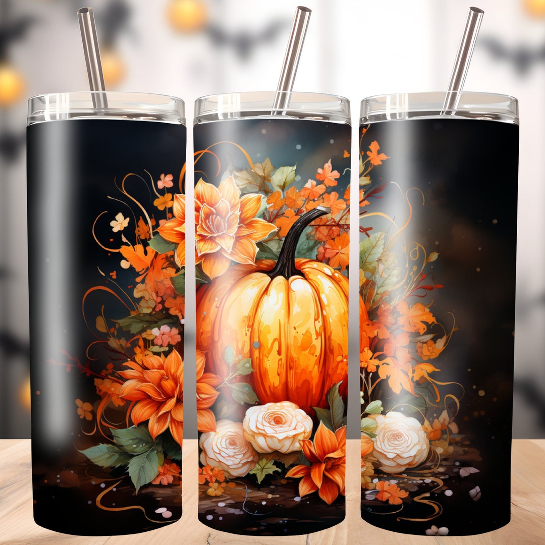 Autumn 20oz Skinny Tumbler Sublimation Design Halloween Pumpkins PNG ...