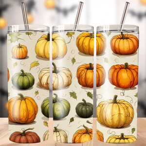 Fall Skinny Tumbler Sublimation Design Autumn Pumpkins PNG October Pumpkin Design Digital File Rustic Pumpkins Seamless Tumbler Wrap PNG