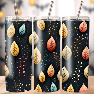 20oz otoño vaso sublimación envoltura hojas de otoño PNG patrón de hoja colorida archivo digital Halloween flaco vaso diseño octubre PNG