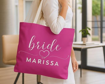 Personalized Bride Tote Bag, Pink Wedding Favor