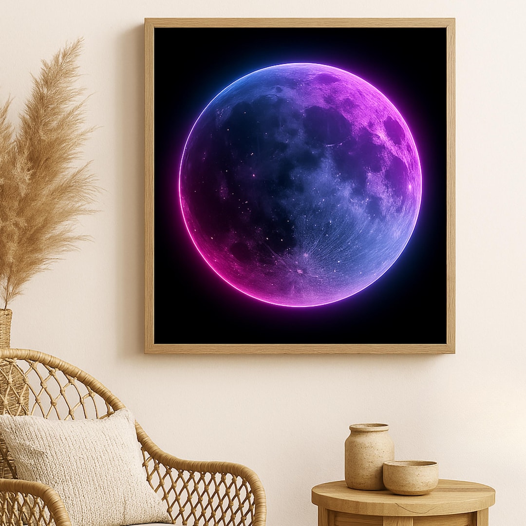 Neon Galaxy Moon Print | Mystical Celestial Wall Art (digital Download ...