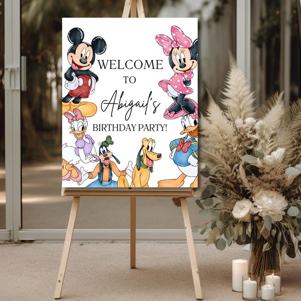 Cartello digitale per festa di compleanno Mickey Mouse Gang, invito per festa di compleanno Walt Disney per ragazzi e ragazze, modello Canva 11x14 8x10 16x20 18x24