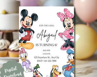Digital Mickey Mouse Gang party 4x6 Birthday Invitation Walt Disney Disney Party Invitation Berries Girl Birthday Invite Canva Template
